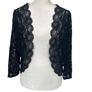 Y2K Black Sheer Floral Lace Bolero Whimsigoth Shrug Cropped Indie Layering M